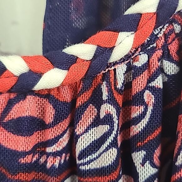 Spense Strappy Cami Navy Red Tank Sleeveless Braided Neck Mesh Blouse Shell Top - Picture 5 of 14